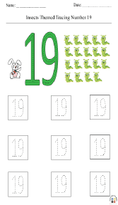 Insect-Themed Tracing Number 19 Worksheet