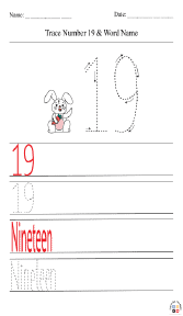 Tracing Number 19 and Word Name Worksheet