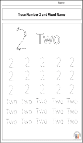 Tracing Number 2 and Word Name Worksheet