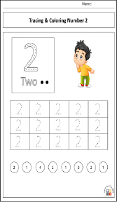 Tracing and Coloring Number 2 Worksheet