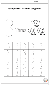 Tracing Number 3 without Using Arrow Worksheet