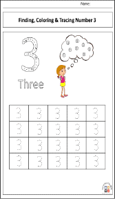 Finding, Coloring, and Tracing Number 3 Worksheet