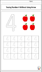 Tracing Number 4 without Using Arrow Worksheet