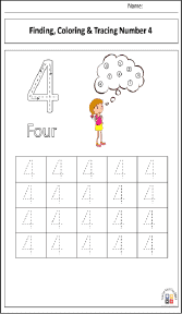 Finding, Coloring, and Tracing Number 4 Worksheet