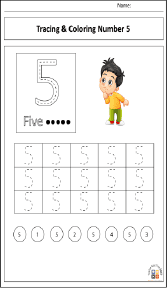 Tracing and Coloring Number 5 Worksheet
