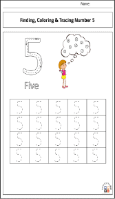 Finding, Coloring, and Tracing Number 5 Worksheet