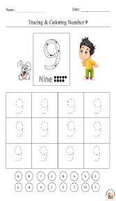 Tracing and Coloring Number 9 Worksheet