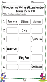 Worksheet on Writing Missing Number Names up to 100 Box Image