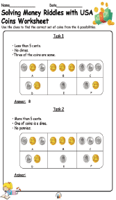 Solving Money Riddles with USA Coins Worksheet