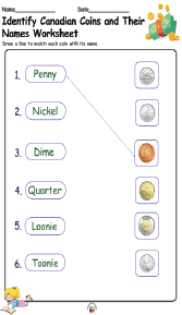 Identify Canadian Coins and Their Names Worksheet
