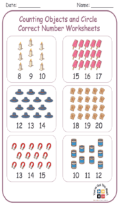 Counting Objects and Circle Correct Number Worksheets