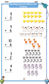 Matching Vertical Addition with Pictures Worksheets 