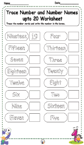 Trace numbers and Number Names up to 20 Worksheet 