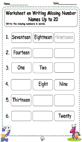 Worksheet on Writing Missing Number Names Up to 20