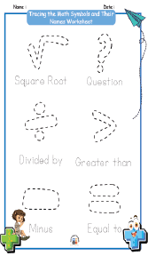 Tracing the Math Symbols and Their Names Worksheet 