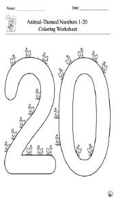 Animal-Themed Number Coloring Pages 1-20 pdf Worksheet
