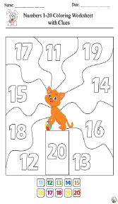 Numbers 1-20 Coloring Worksheet with Clues