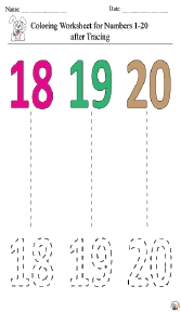 Coloring Worksheet for Numbers 1-20 after Tracing