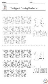 Tracing and Coloring Number 14 Worksheet