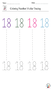 Color Number 18 after Tracing Worksheet