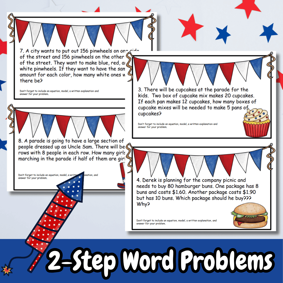 4th Of July 2-Step Word Problems | Free Printable